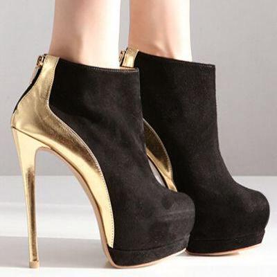 Sexy Black And Gold High Heel Booties on Luulla