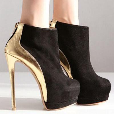 black and gold flat booties