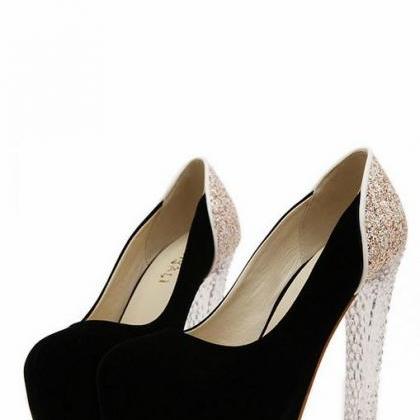 Sexy Black Crystal Heels Shoes