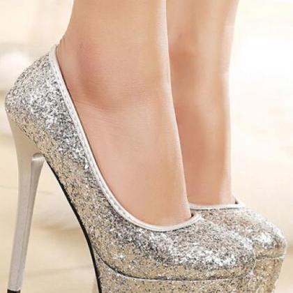 Sexy High Heel Shoes In Silver And Black