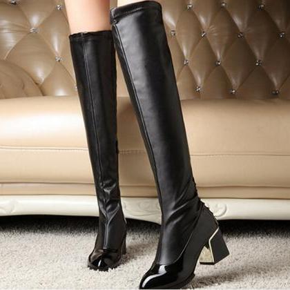 The England Autumn Wind Knee High Boots With Solid..