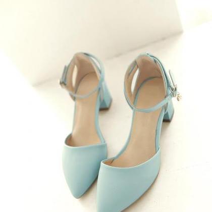 Women's Pure Color Thick Heel Low..