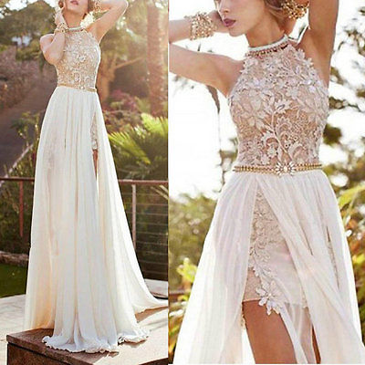 Sexy Lace Long Chiffon Bridesmaid Evening Formal Party Cocktail Dress Gown Prom
