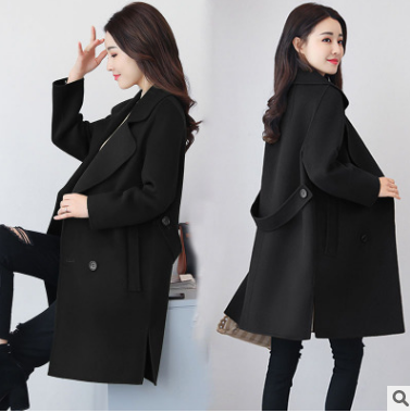 The 2018 Woollen Outerwear Women's Autumn Winter Woollen Double-breasted Middle And Long Style Overcoat Is Available To Students