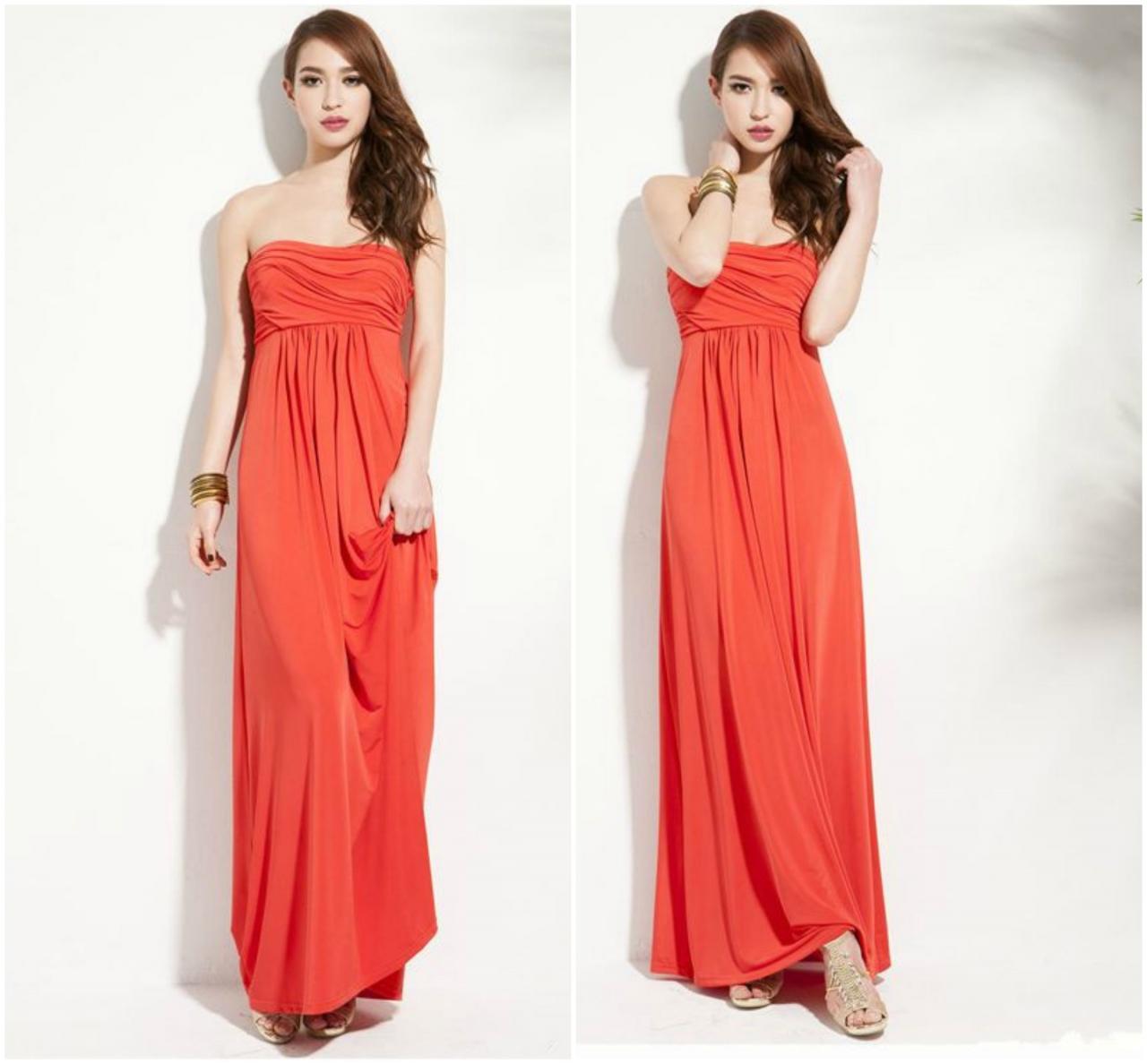 Strapless Tube Dress In Water Melon Red