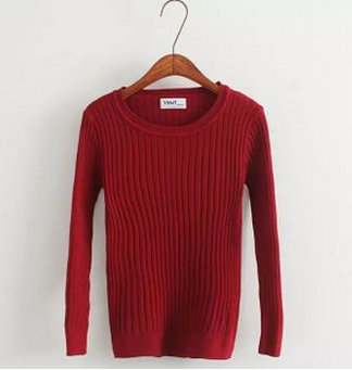 Red Knitted Crew Neck Long Sleeved Sweater on Luulla