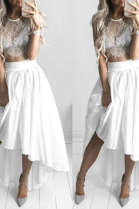 White Lace Sexy Short-sleeved Blouse Two-piece