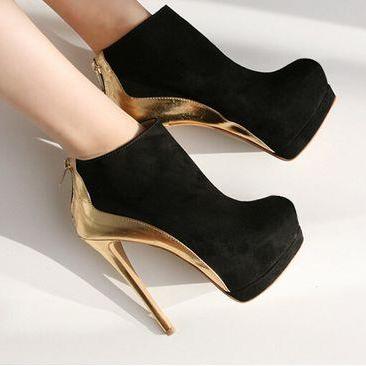 black and gold flat booties