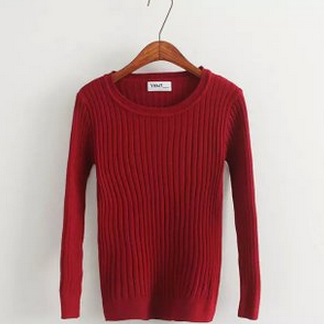 Red Knitted Crew Neck Long Sleeved Sweater on Luulla