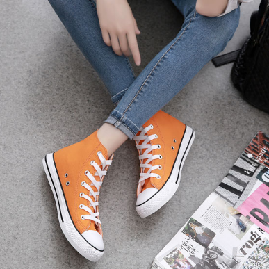 High Help Color Canvas Shoes Female Students With Flat Casual Shoes AMM ...