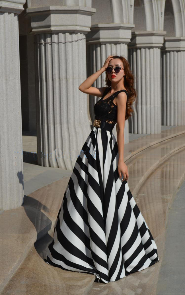black and white long sleeve gown